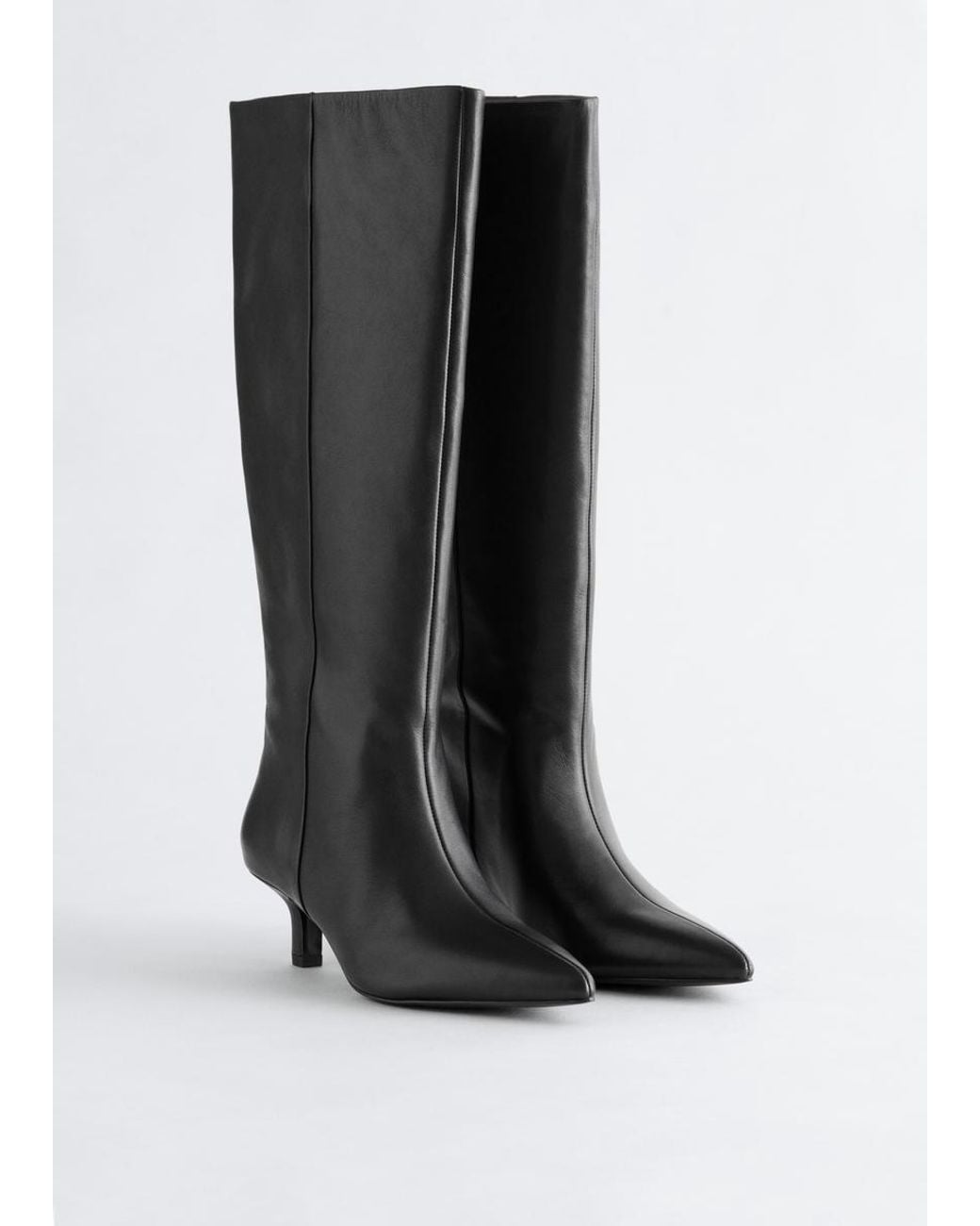 & Other Stories White Kitten Heel Leather Knee Boots