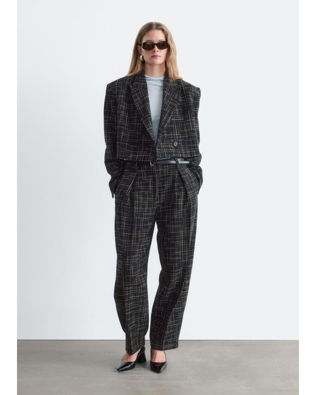 & Other Stories Black Cropped Cotton Blazer
