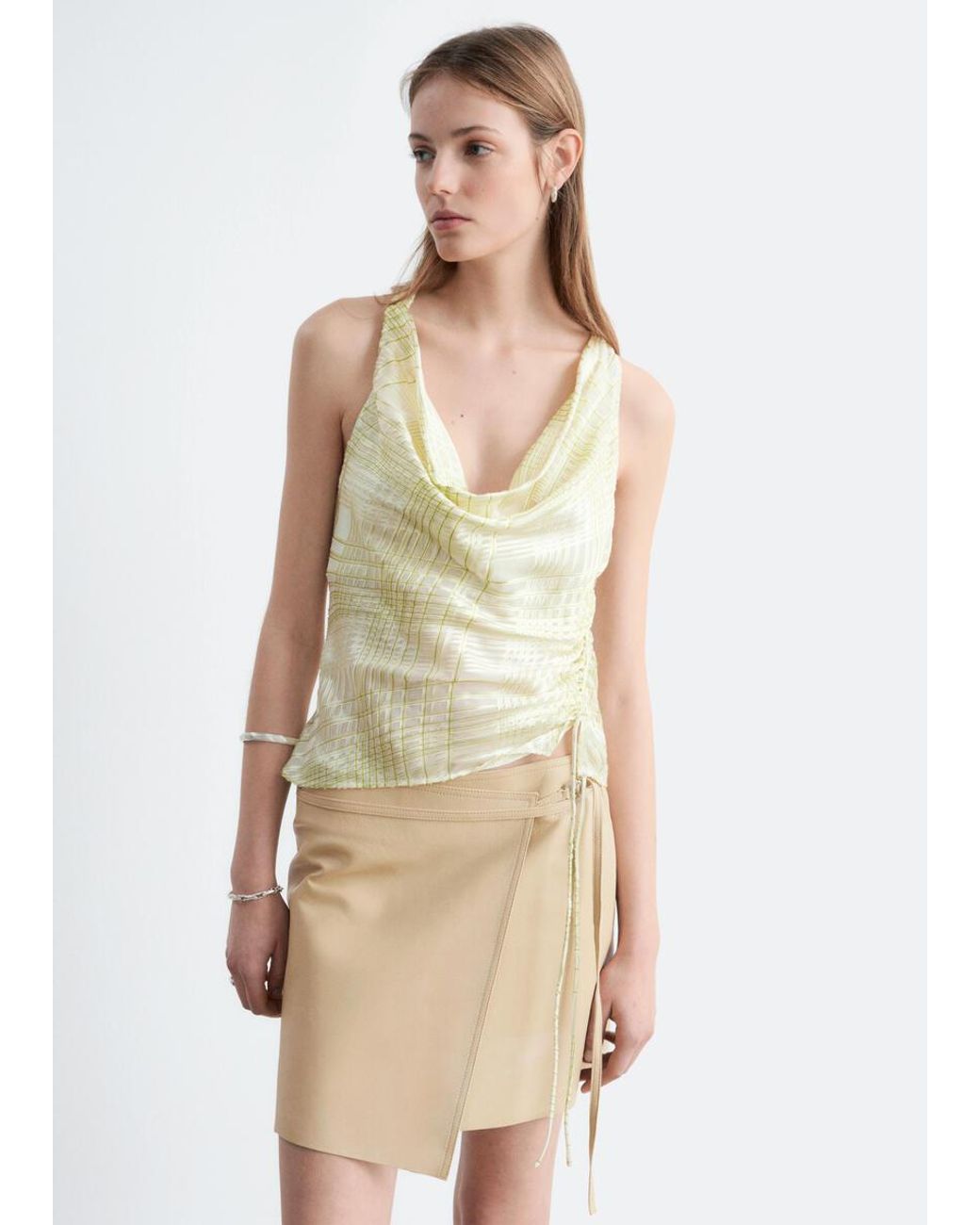 & Other Stories White Leather Wrap Mini Skirt