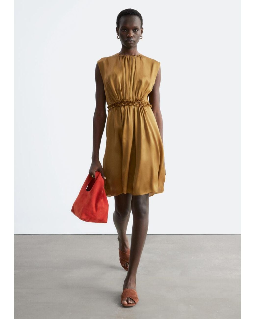 & Other Stories White Gathered Silk Mini Dress