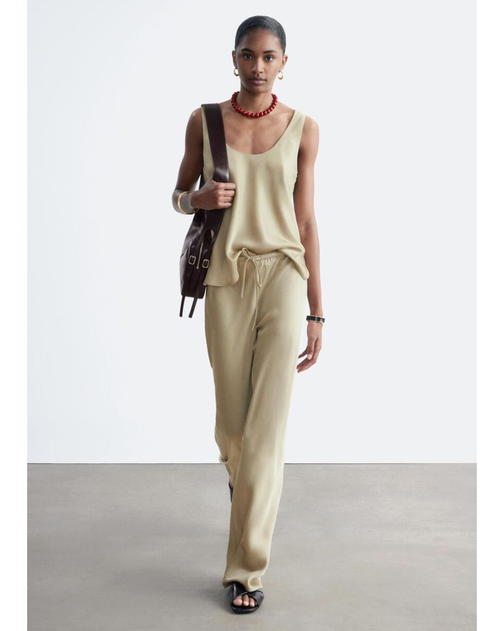 & Other Stories Natural Satin Pull-On Trousers