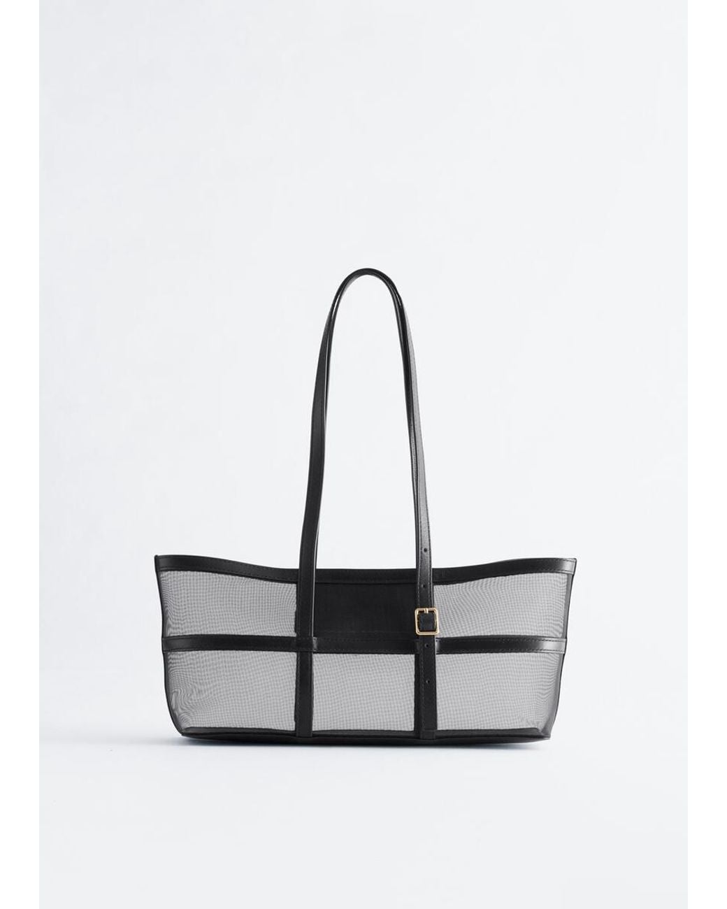 & Other Stories Black Leather-Trimmed Mesh Tote Bag