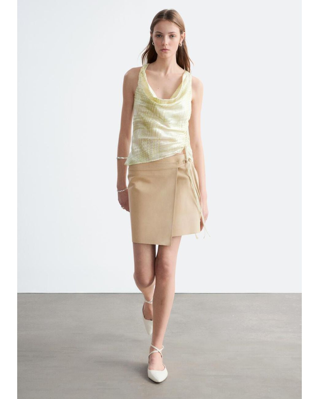 & Other Stories White Leather Wrap Mini Skirt