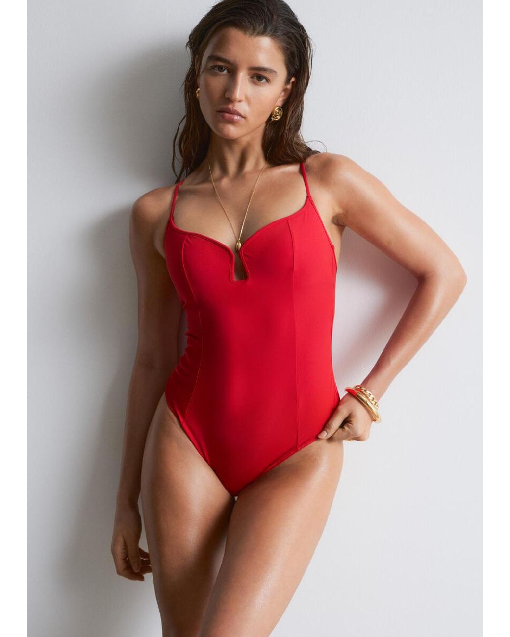 & Other Stories Red Triangle-Cut Swimsuit