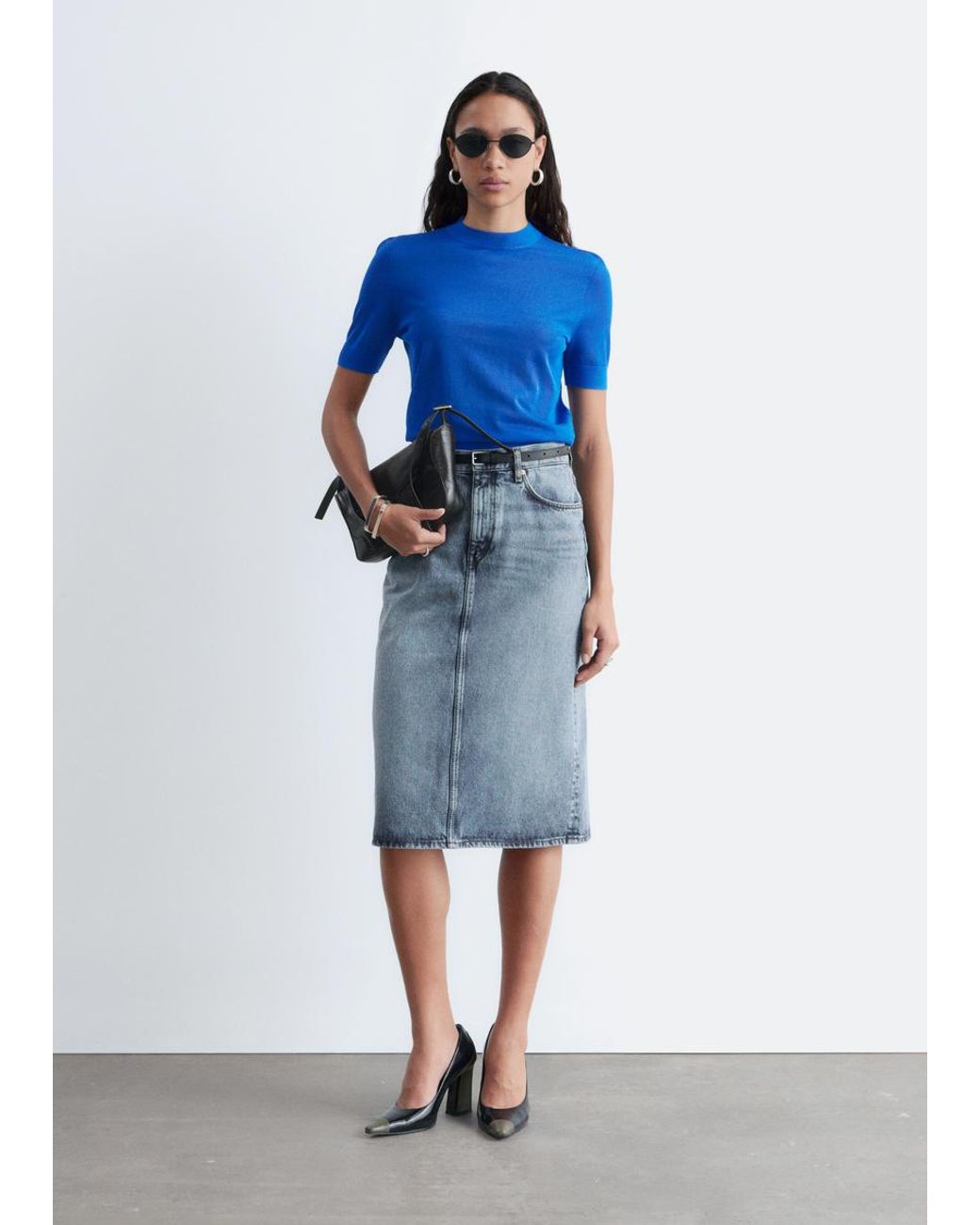 & Other Stories Blue Fine-Knit T-Shirt