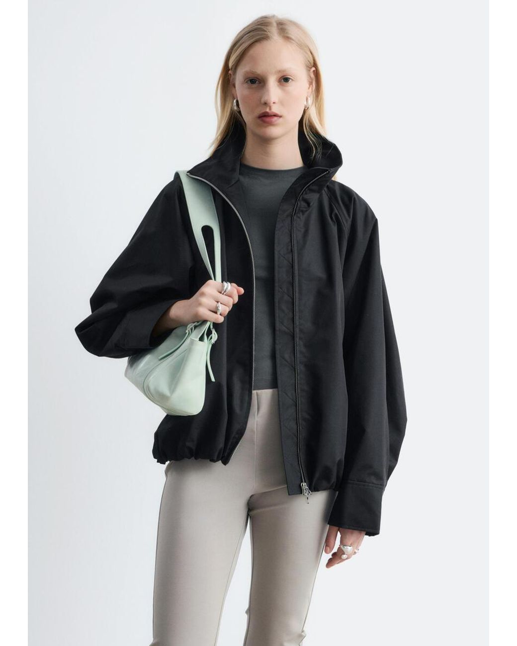 & Other Stories Black Zip-Up Twill Jacket