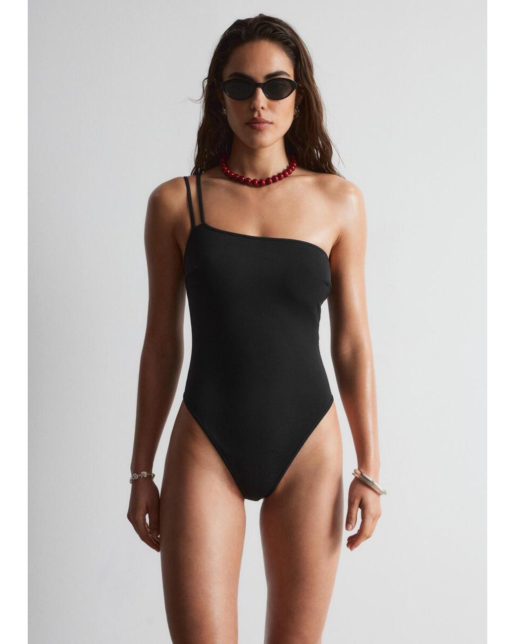 & Other Stories Black One-Shoulder Swimsuit