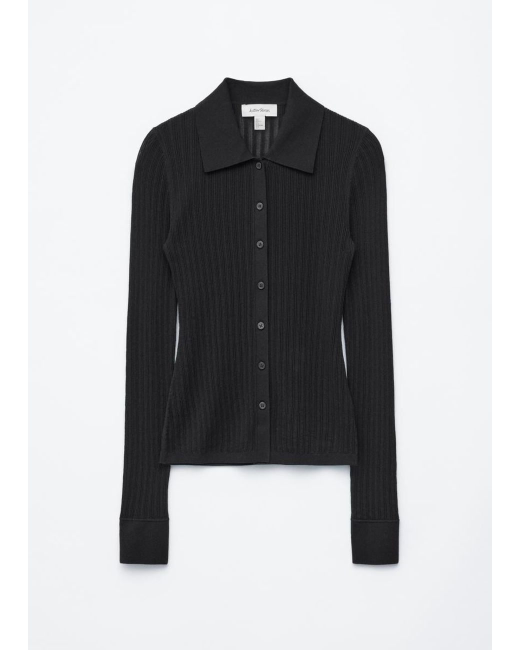 & Other Stories Black Pointelle Rib Polo Shirt