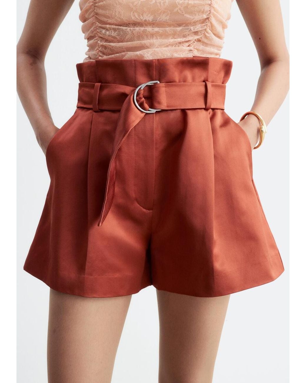 & Other Stories Red Paperbag Waist Shorts