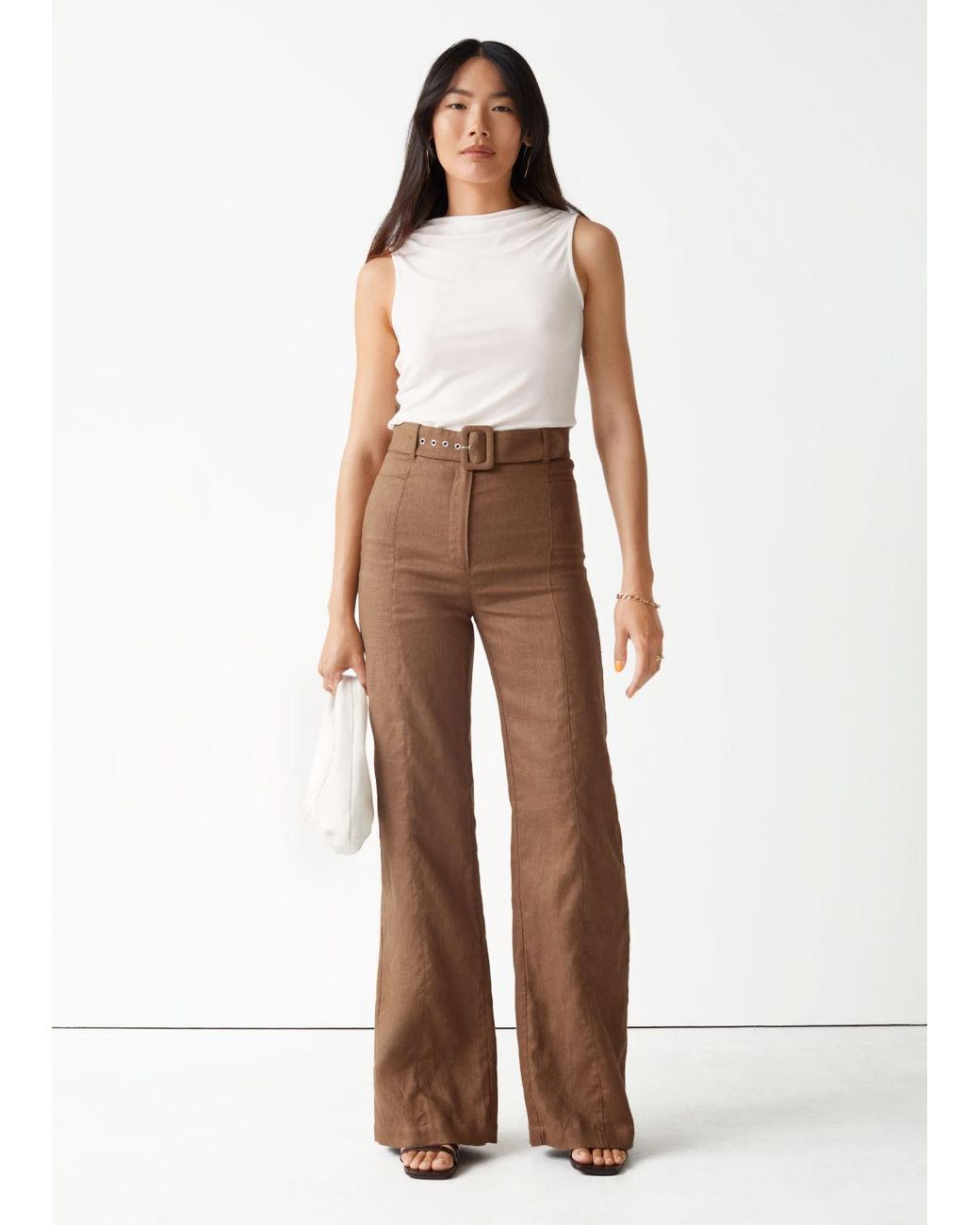 & Other Stories Belted Stretch Kick Flare Trousers in Beige Natural Womens Clothing Trousers Slacks and Chinos Capri and cropped trousers 