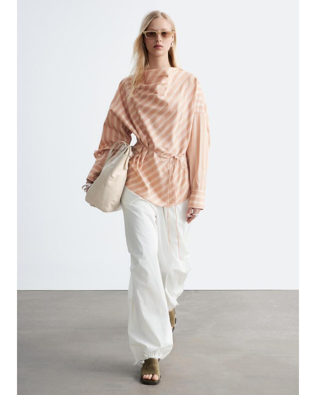 & Other Stories Natural Striped Cowl-Neck Blouse
