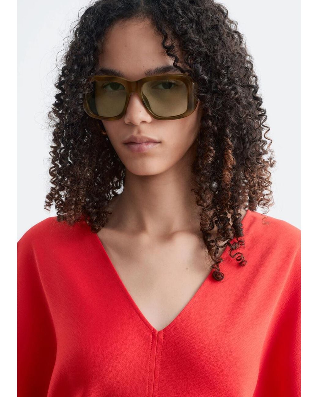 & Other Stories Red V-Neck Maxi Dress