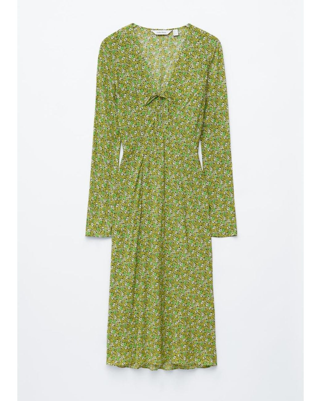 & Other Stories Green Floral V-Neck Midi Dress
