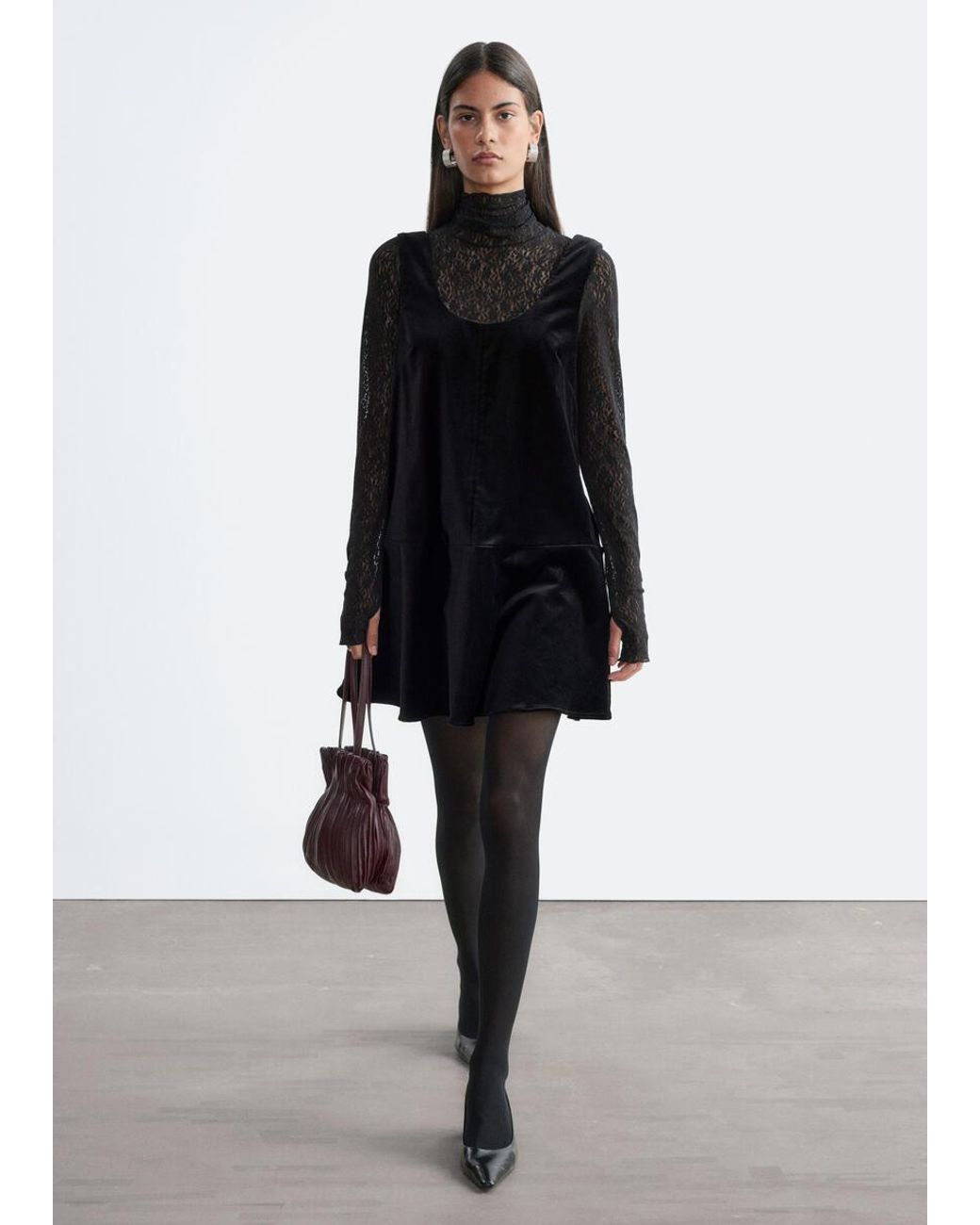 & Other Stories Black Velvet Mini Dress