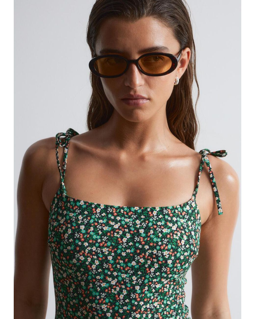 & Other Stories Green Tie-Strap Swimsuit