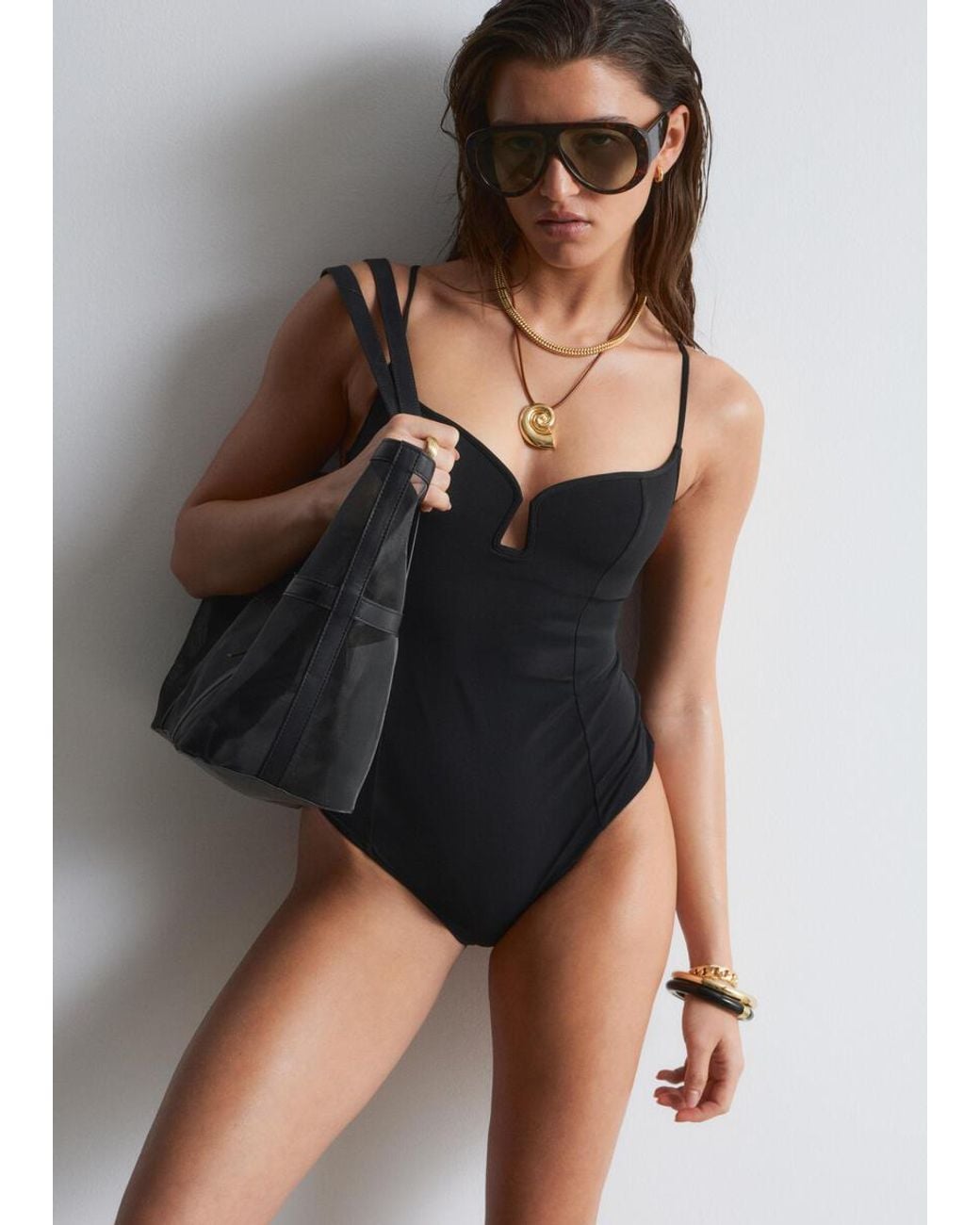 & Other Stories Black Triangle-Cut Swimsuit
