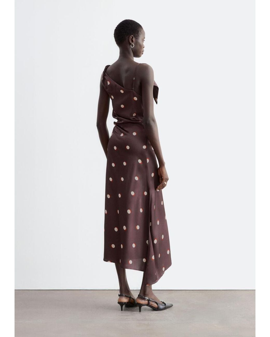 & Other Stories Brown Asymmetric Satin Dress