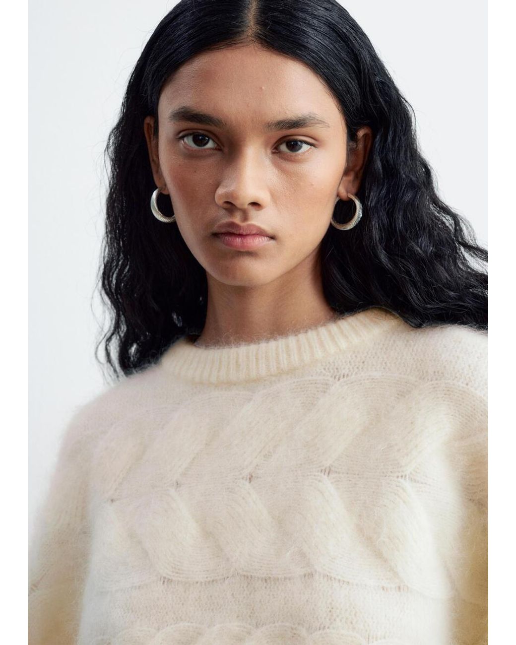 & Other Stories White Mohair-Blend Cable-Knit Jumper