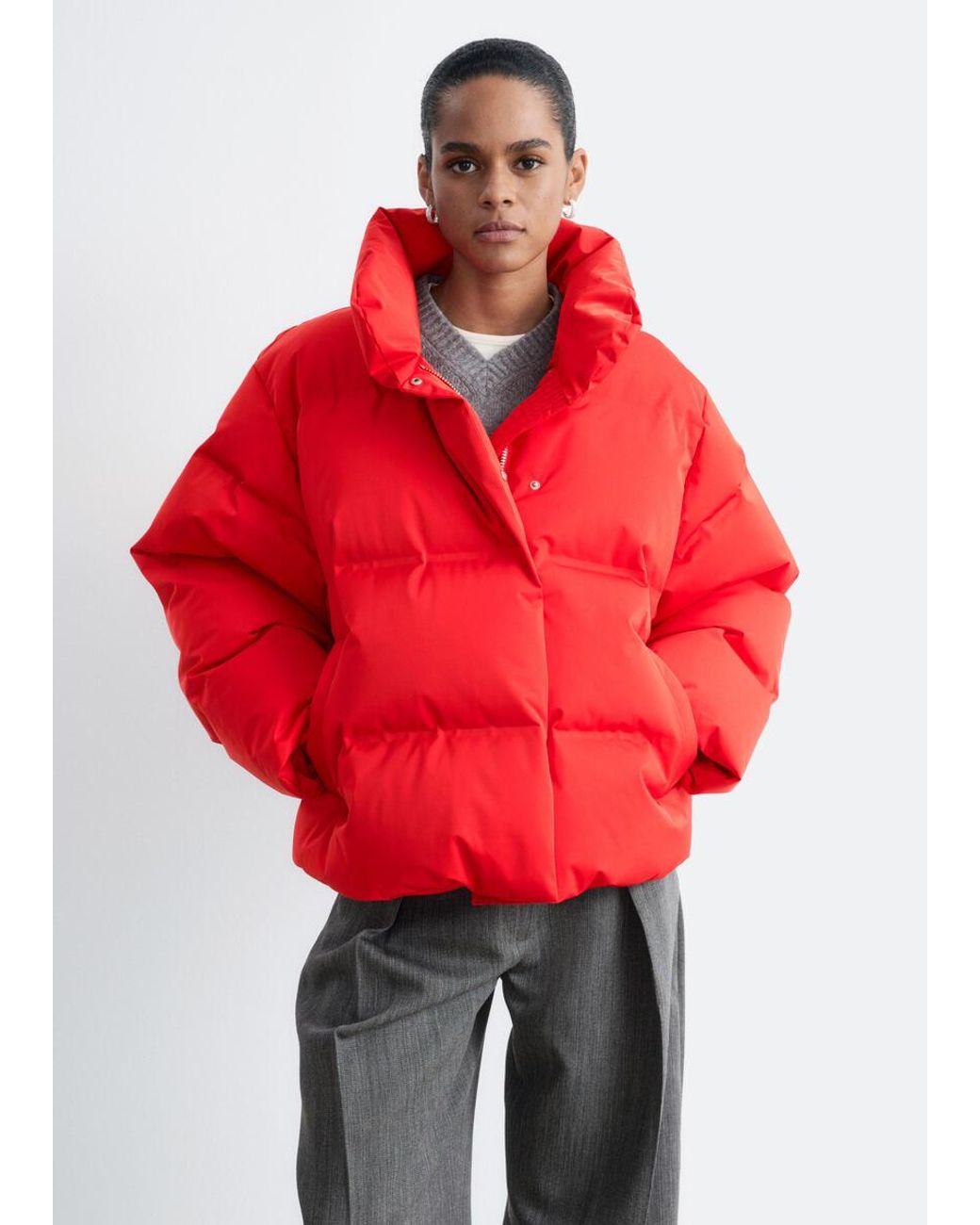 & Other Stories Red Down Puffer Jacket