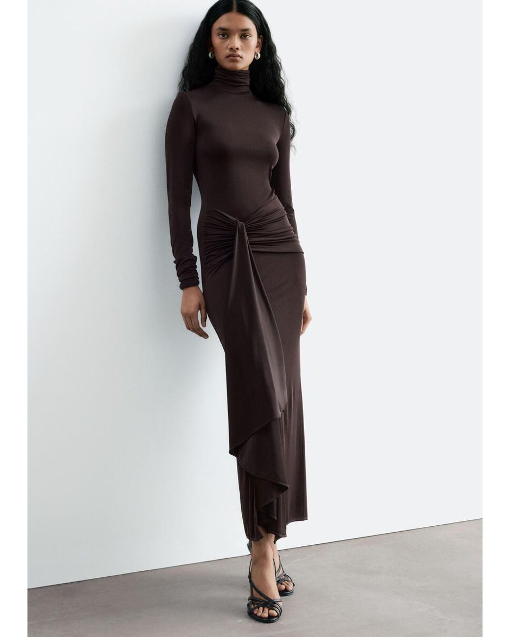 & Other Stories Brown Draped Waist Jersey Dress