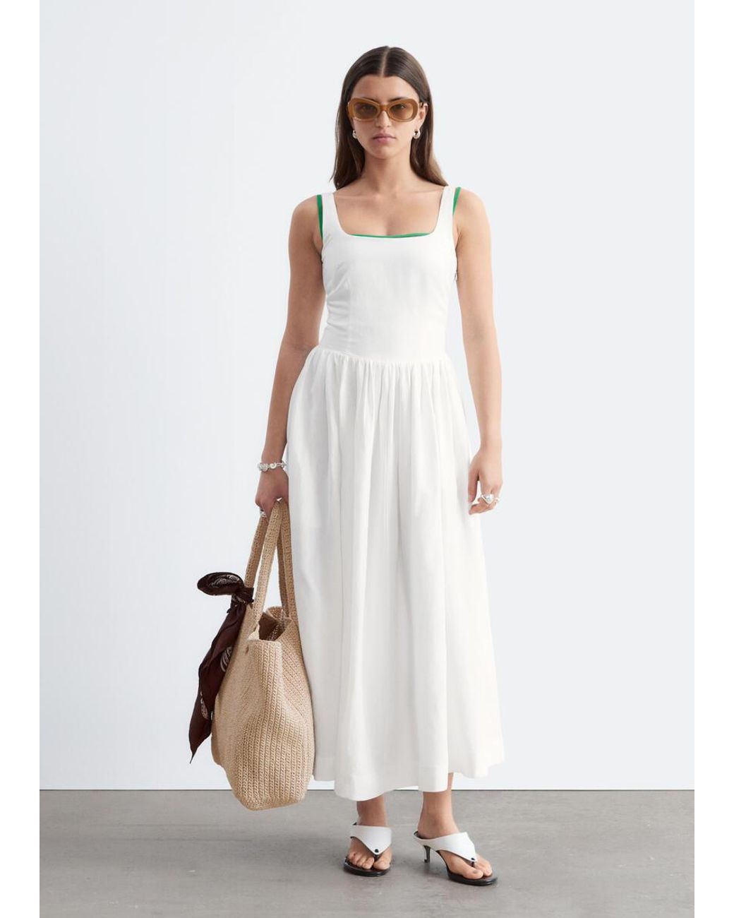 & Other Stories White Fit-And-Flare Midi Dress