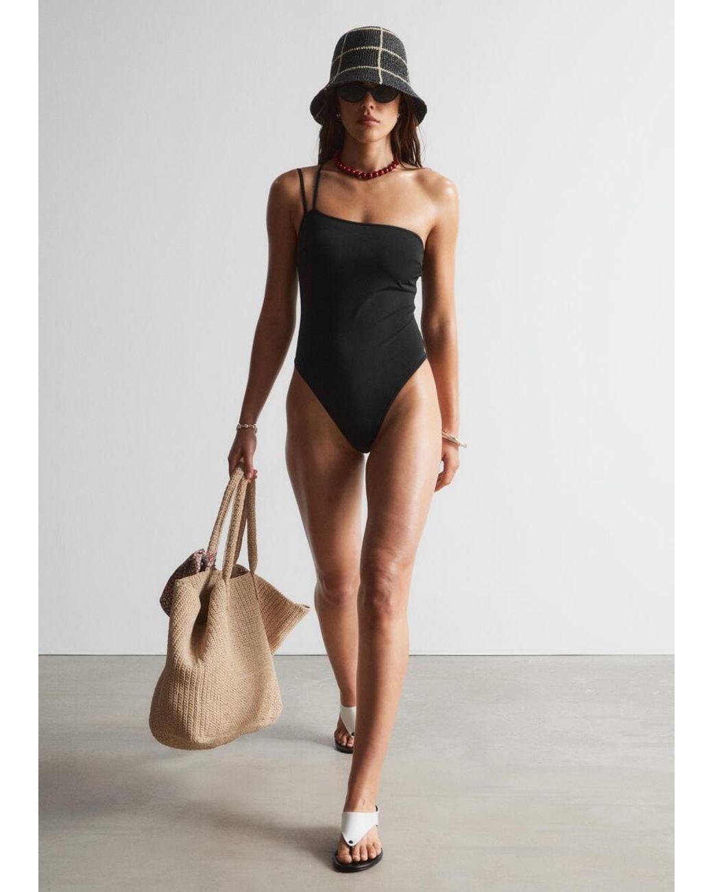 & Other Stories Black One-Shoulder Swimsuit