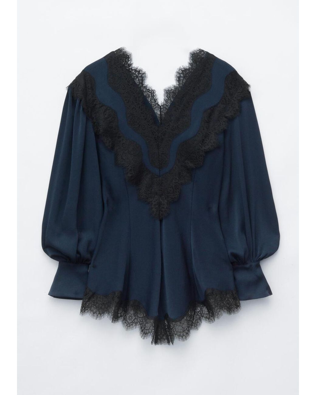 & Other Stories Blue Lace-Detail Crepe Blouse