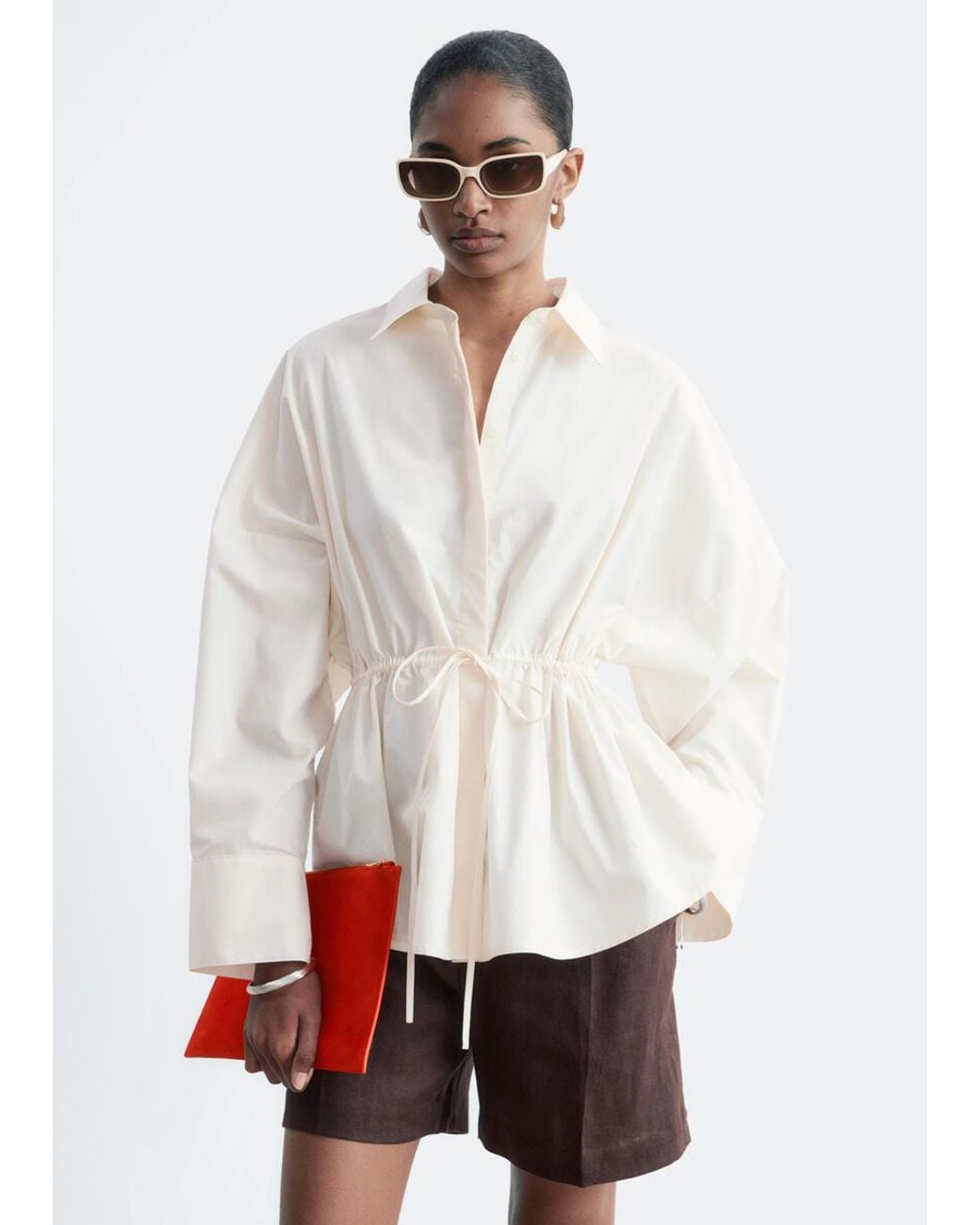 & Other Stories White Cotton Poplin Drawstring Shirt