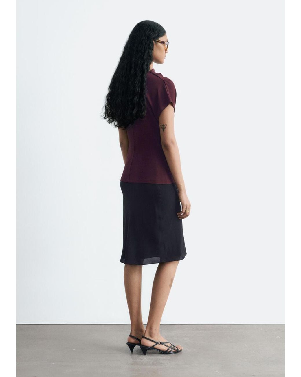 & Other Stories Red Draped Cowl-Neck Top
