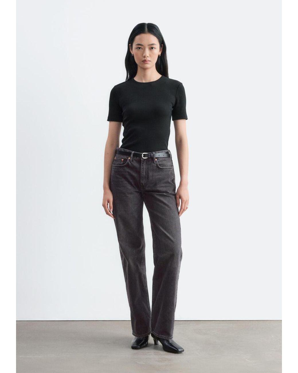 & Other Stories Black Ribbed T-Shirt
