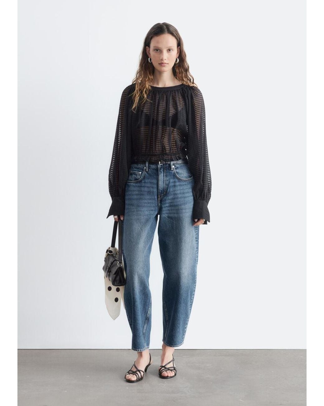 & Other Stories Blue Gathered Crepe Blouse