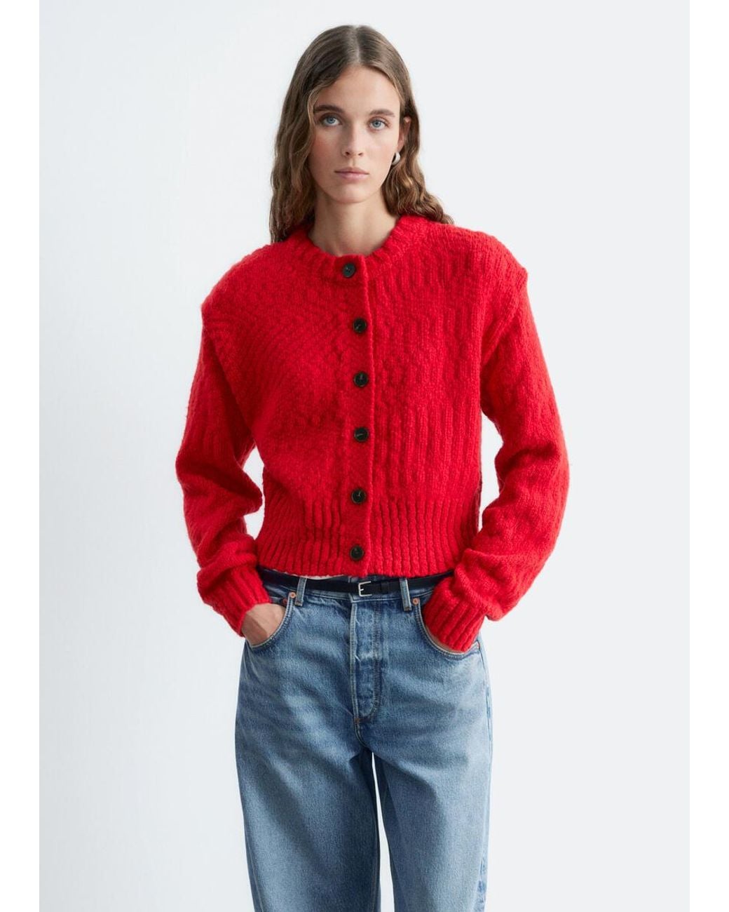 & Other Stories Red Wool-Cotton Cardigan
