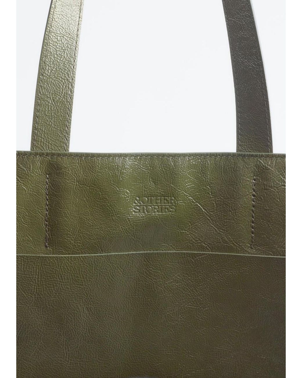 & Other Stories Green Leather Tote Bag