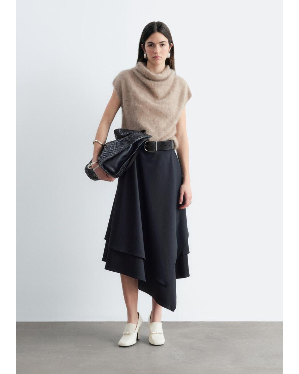 & Other Stories Natural Cashmere Rib Mock Neck Top