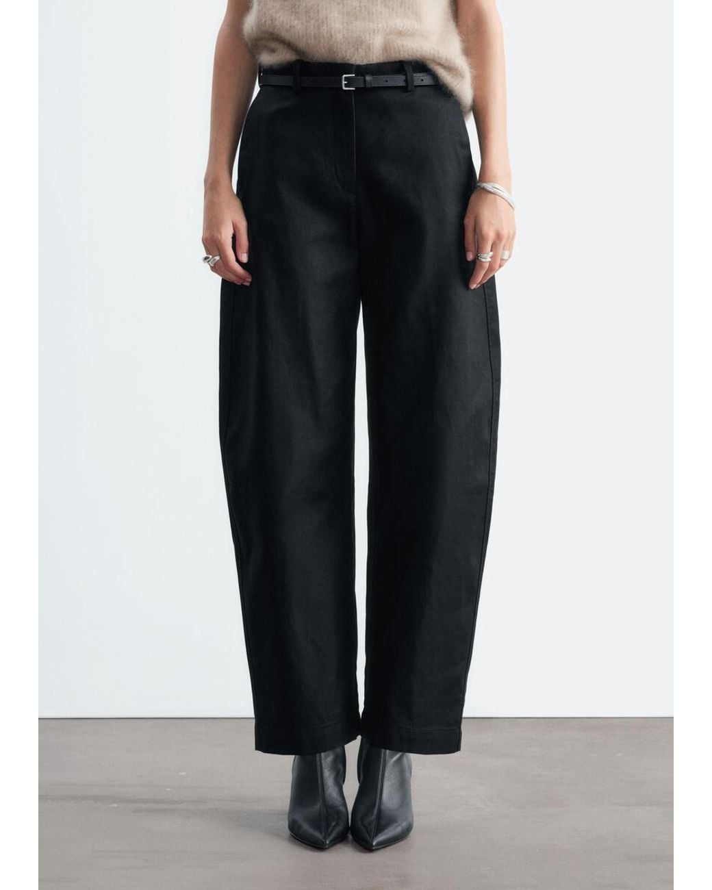 & Other Stories White Cotton Twill Barrel Leg Trousers