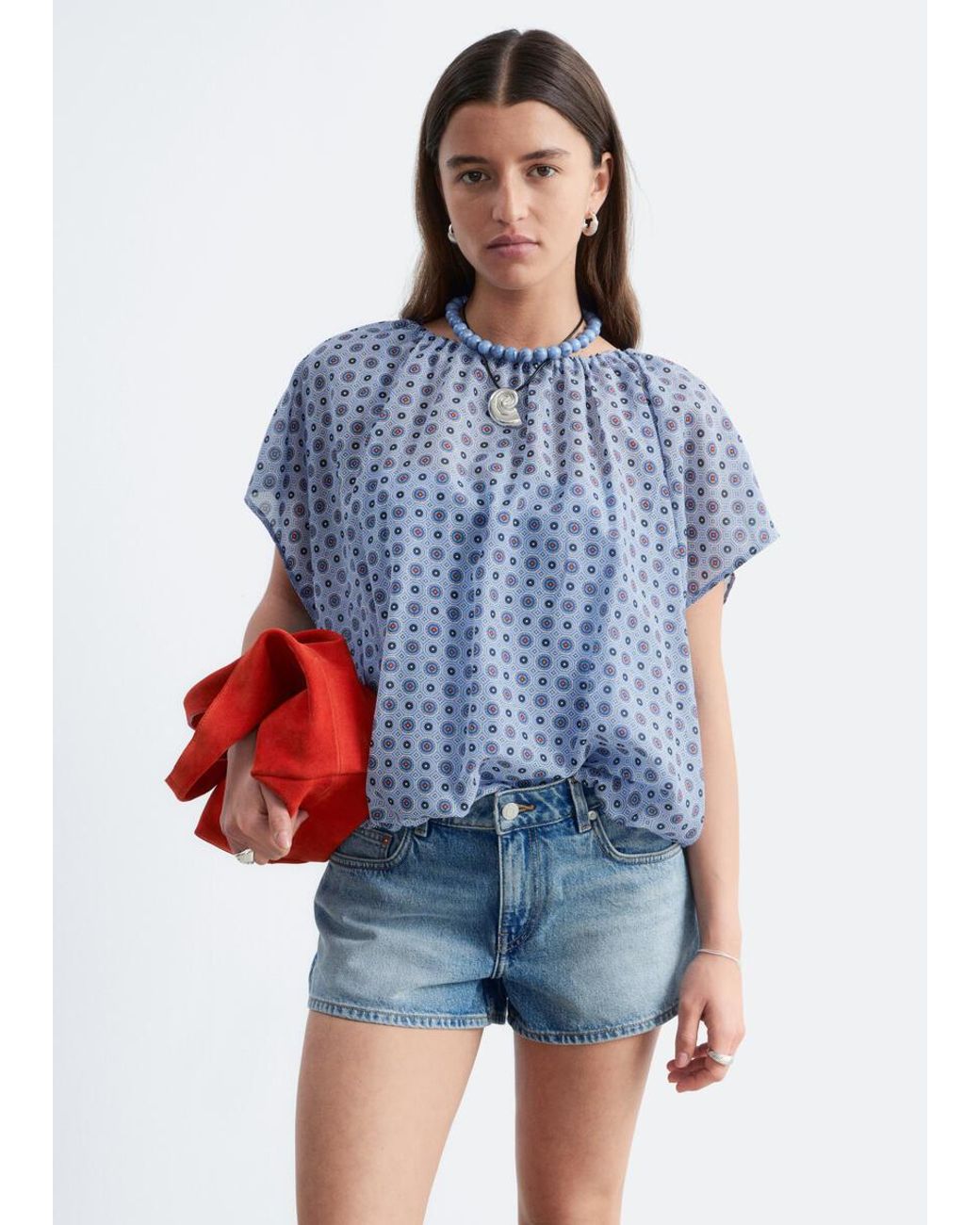 & Other Stories Blue Printed Balloon Blouse
