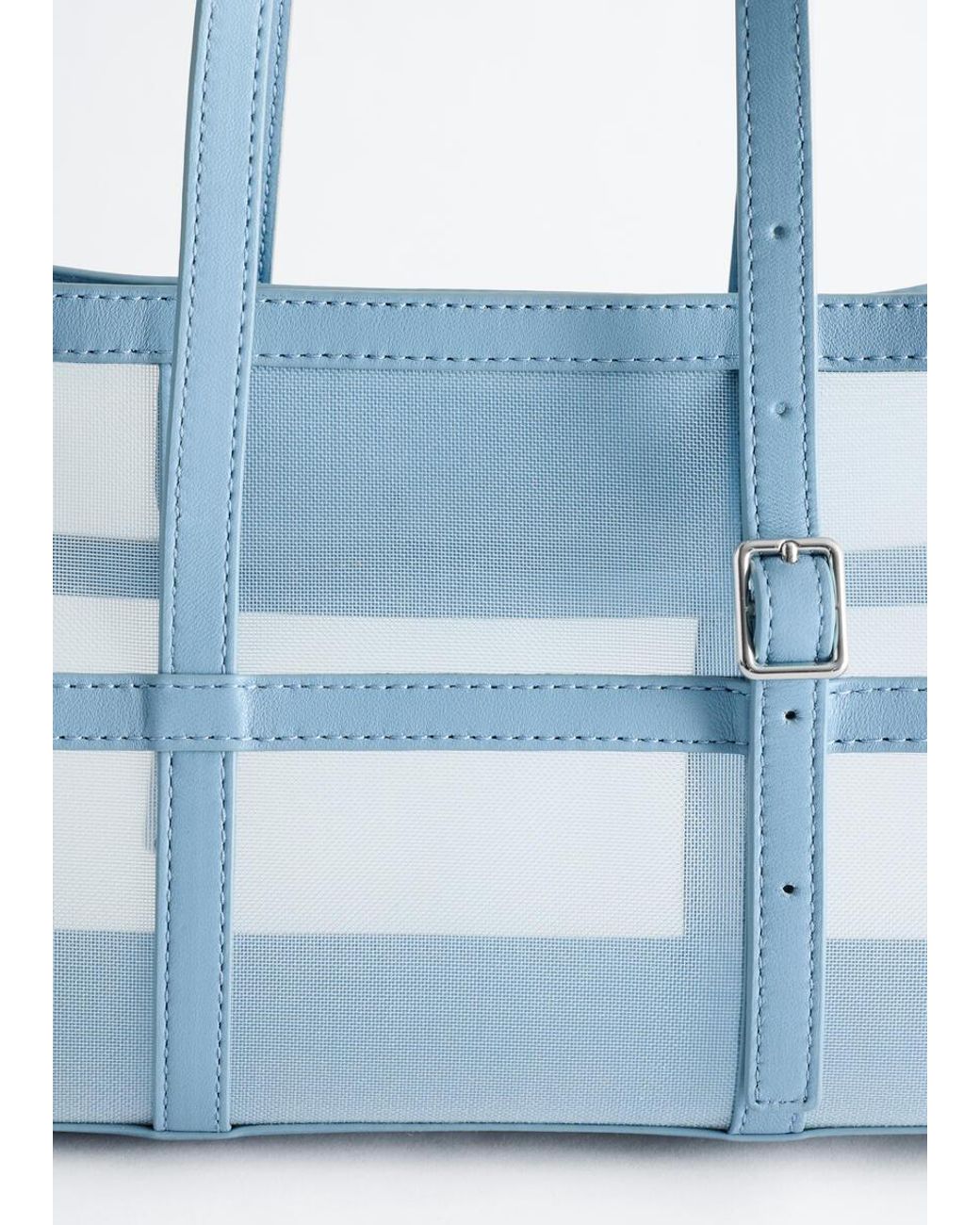 & Other Stories Blue Leather-Trimmed Mesh Tote Bag