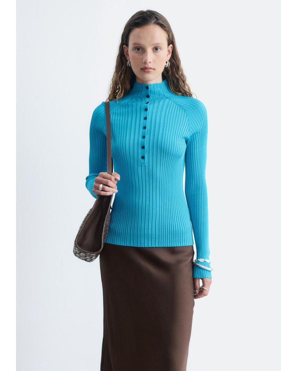 & Other Stories Blue Rib-Knit Top