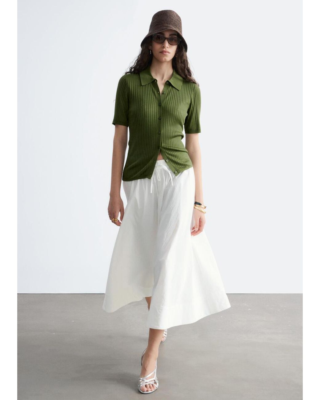 & Other Stories Green Rib-Knit Top