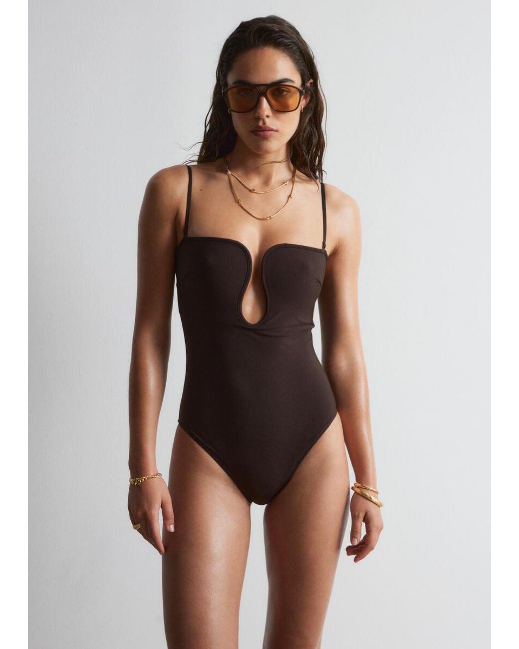 & Other Stories Brown U-Wire Swimsuit