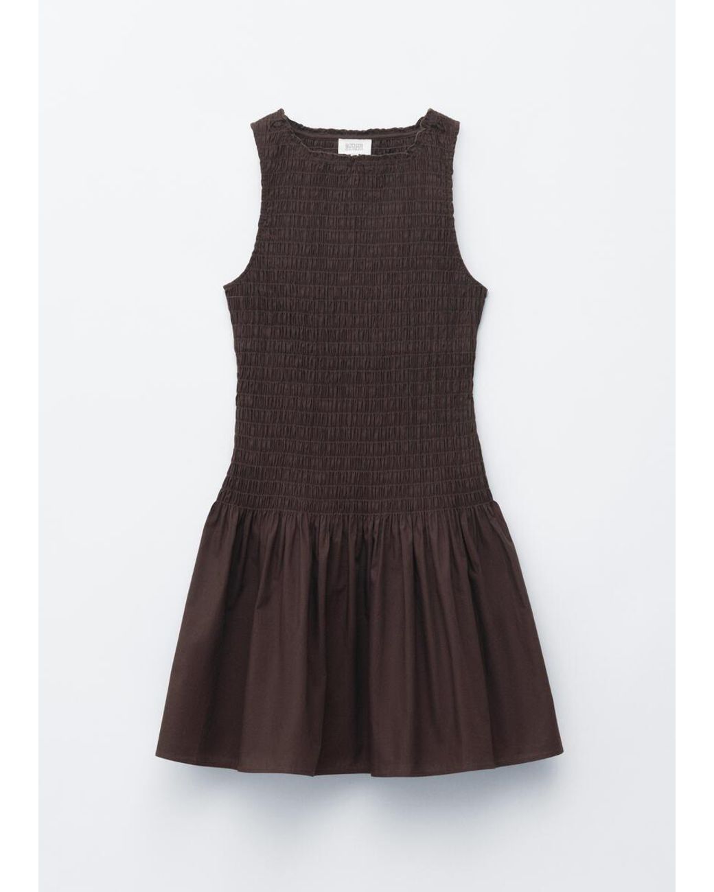 & Other Stories Brown Smocked Cotton Poplin Mini Dress