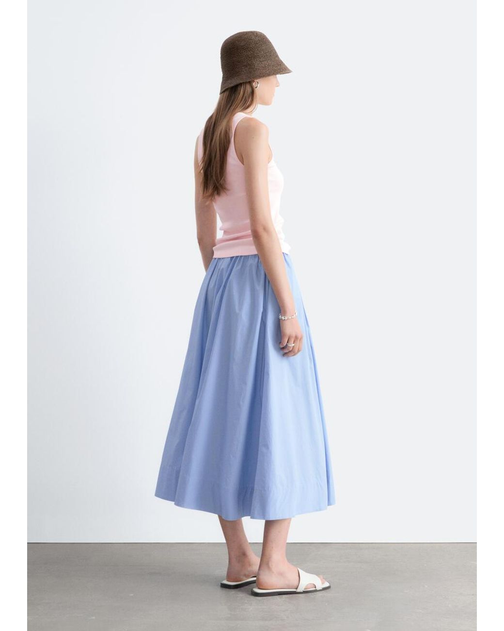 & Other Stories Blue Cotton Midi Skirt