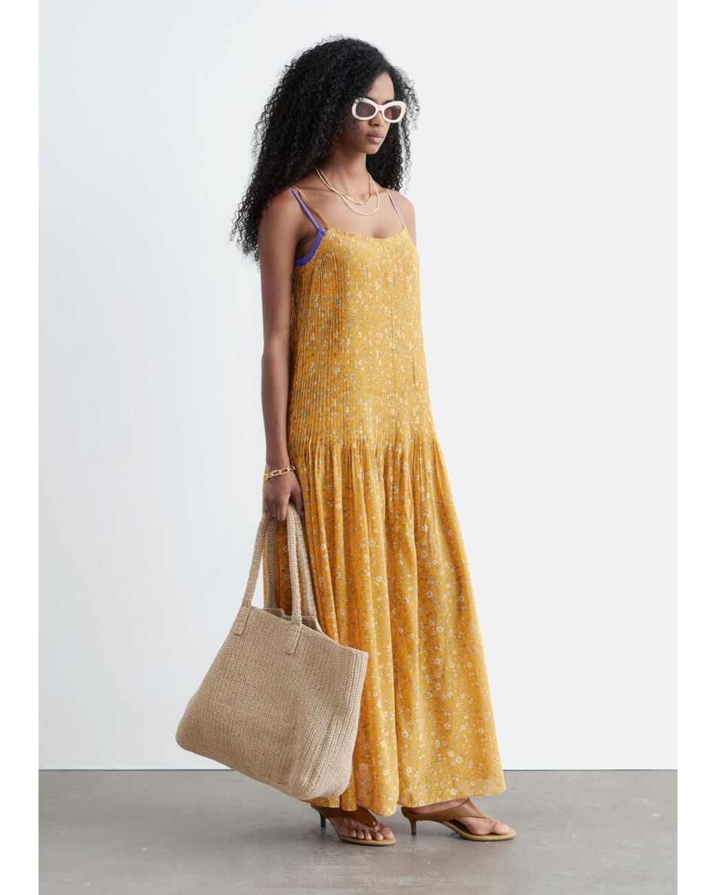 & Other Stories Yellow Pleated Bodice Maxi Dress