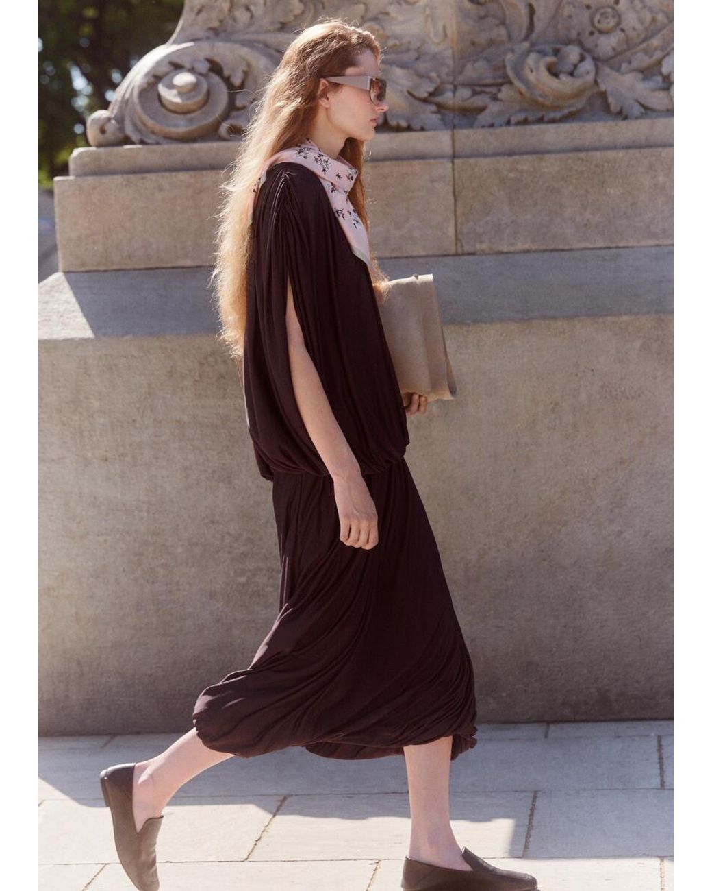 & Other Stories Brown Draped Jersey Top