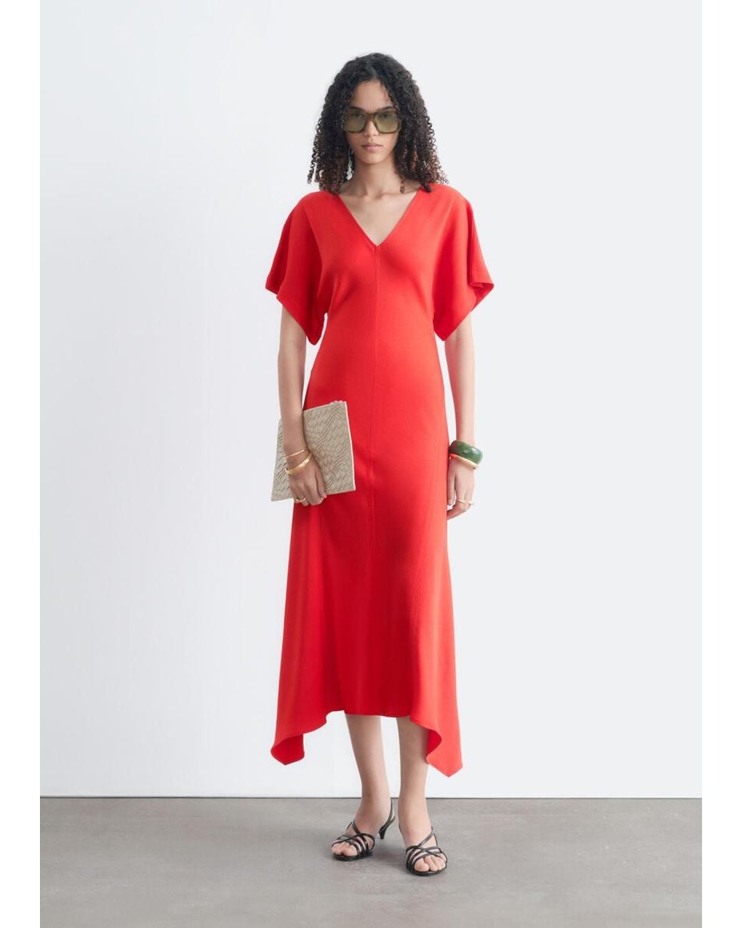 & Other Stories Red V-Neck Maxi Dress