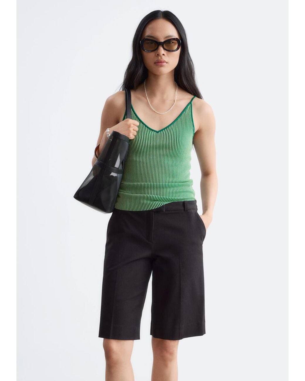 & Other Stories Black Tailored Knee-Length Shorts