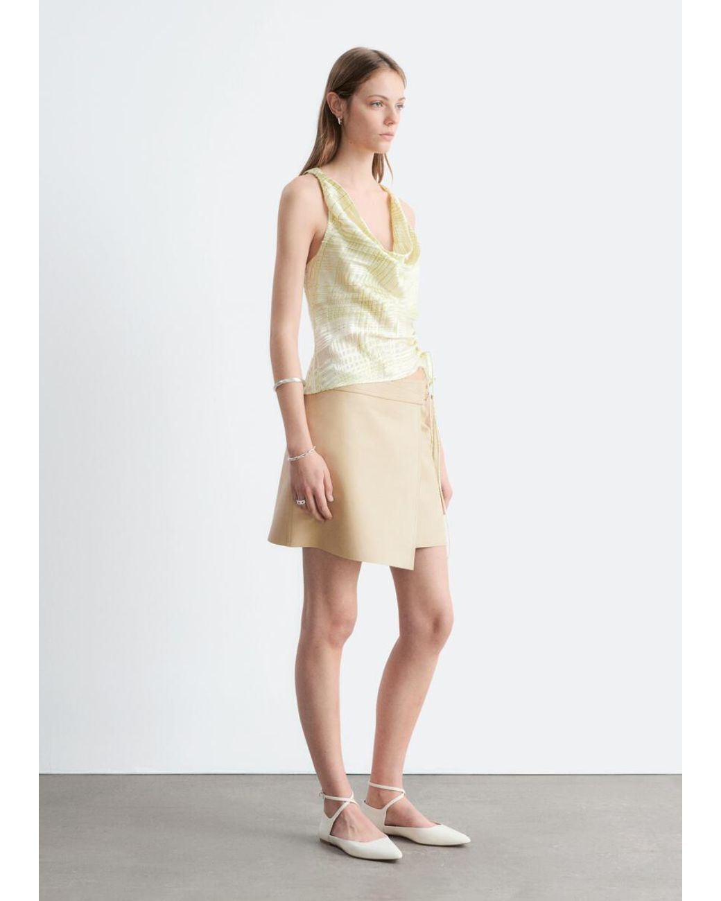 & Other Stories White Leather Wrap Mini Skirt