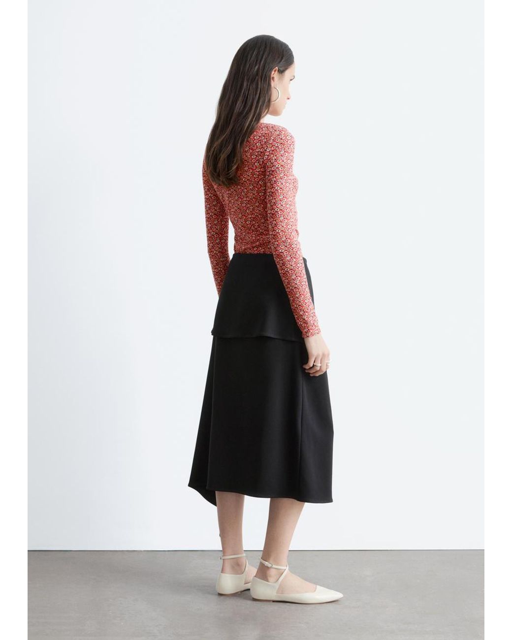 & Other Stories Red Ruched Floral Top