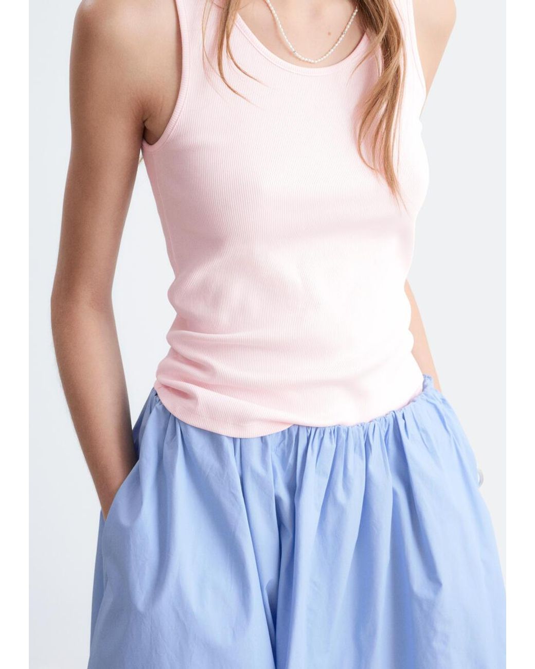 & Other Stories Blue Cotton Midi Skirt
