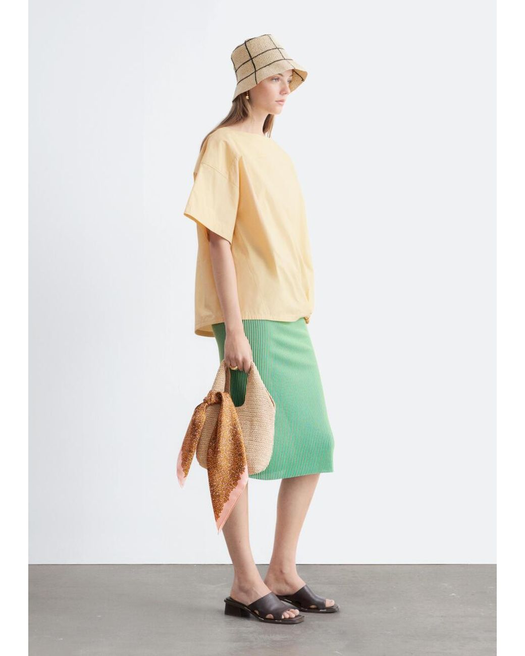 & Other Stories Green Tie-Hem Cotton Top